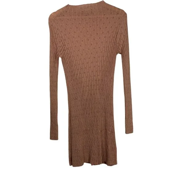 Lulus Women's Ribbed Eyelet Long Sleeve Bodycon Midi Dress Pink Sz XL Mock Neck - Picture 2 of 5